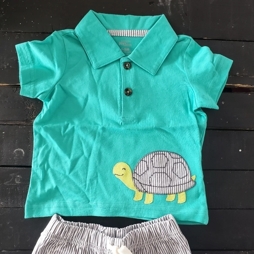 Simple Joys Carter's NWOT Baby Boy 6-9 Months Two Pieces Outfit Set Turtle Top